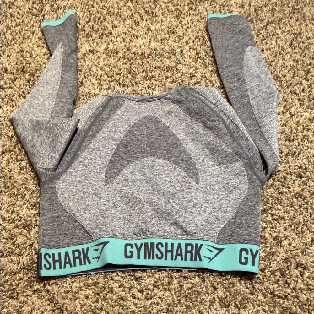 Gymshark Heather Gray and Teal Long Sleeve Crop Top - Picture 8 of 8